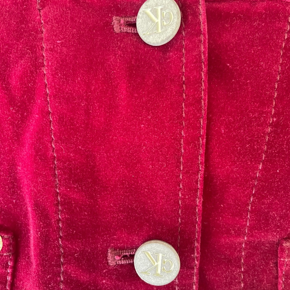 CK CALVIN KLEIN JEANS 90's RED VELVETEEN CROPPED TRUCKER JACKET |  SUPER RARE - Picture 8 of 14